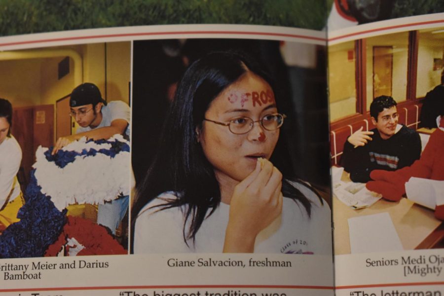  GOTCHA Targeting the freshmen, seniors followed the tradition by writing on freshman Giane Salvacion’s face in red lipstick during the 2002 homecoming week.