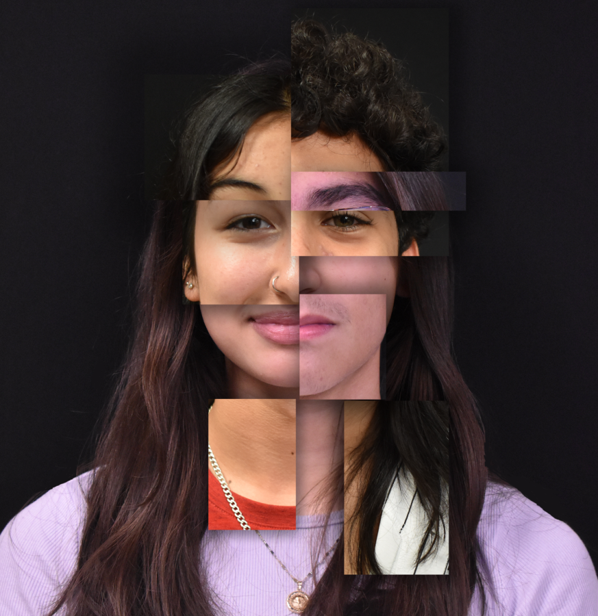UNITED To bring attention to the diversity in Hispanic roots; Adriana Hernandez and Christian Villarreal, freshmen; Adrian Chavez and Arantxa  Rivera, sophomores; Aniqa Ali and Lauralyn Courtney, seniors, come together to represent their Hispanic Heritage. (photo illustration by marianna young)