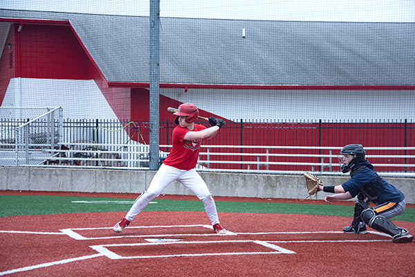 EYES ON THE PRIZE Focusing on the pitcher, Bryce Gelarden, junior, prepares to take a swing at the ball. This season his batting average has been 0.322 and, he has played in all 22 games. 