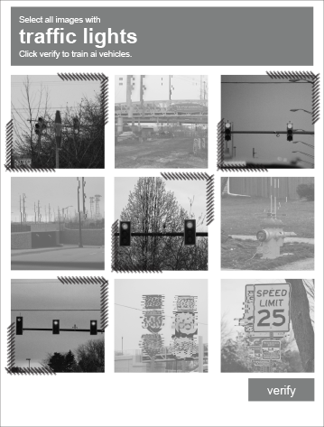 CAPTCHA CARS Photos of various bridges and traffic lights and signs around Munster, compiled to simulate one of Google’s Recaptcha. Recaptcha is used by Google to train self-driving cars to identify common information and hazards, something that will likely be perfected within the decade, according to Carnegie Mellon University.
