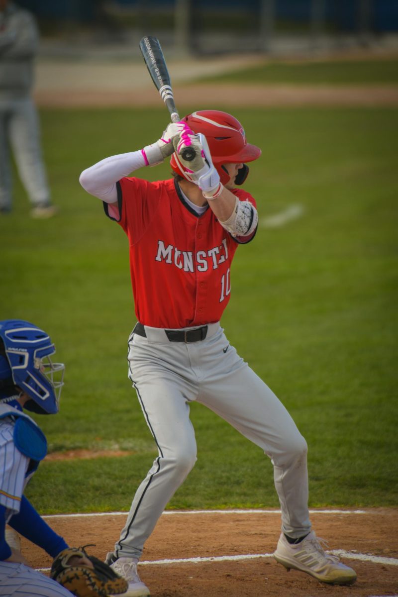 BATTER UP In a batting position, senior Zachary Wright gets ready to hit the ball. Your batting stance is crucial for getting successful, hard hits. 